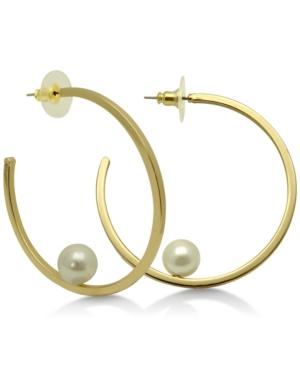 Guess Gold-tone Imitation Pearl Open Hoop Earrings