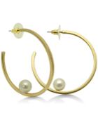 Guess Gold-tone Imitation Pearl Open Hoop Earrings