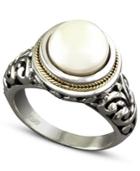 Effy Cultured Freshwater Pearl Scroll Sides Ring In Sterling Silver And 18k Gold