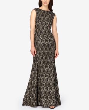Tahari Asl Metallic Glitter Lace Gown
