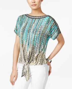 Jm Collection Printed Tie-front Top, Only At Macy's