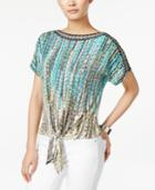 Jm Collection Printed Tie-front Top, Only At Macy's
