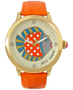 Betsey Johnson Women's Orange Leather Strap Watch 44mm Bj00280-21