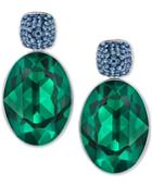 Swarovski Silver-tone Oval Green Stone Drop Earrings