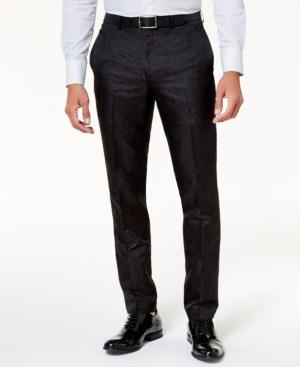 Tallia Men's Slim-fit Black Tonal Paisley Pants