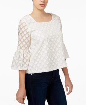 Kensie Diamond-texture Ruffle-sleeve Top