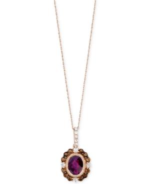Le Vian Raspberry Rhodolite Garnet (2-1/3 Ct. T.w.), Chocolate Quartz (5/8 Ct. T.w.) And White Sapphire (1/3 Ct. T.w.) Pendant Necklace In 14k Rose Gold