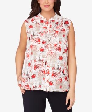 Tahari Asl Plus Size High-neck Ruffled Blouse