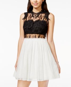 City Studios Juniors' Embellished Contrast Illusion Lace Party Dress