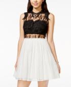 City Studios Juniors' Embellished Contrast Illusion Lace Party Dress