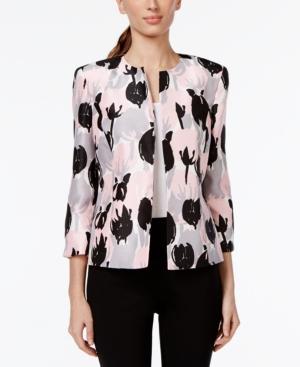 Kasper Printed Open-front Flyaway Jacket