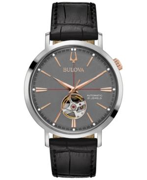Bulova Men's Automatic Black Leather Strap Watch 41mm