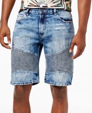 Reason Men's Ripped Denim Moto Shorts
