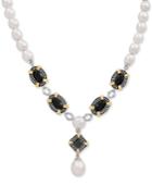 Black Onyx & Cultured Freshwater Pearl 19 Statement Necklace In Sterling Silver & 14k Gold-plate