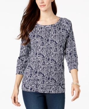 Karen Scott Printed 3/4-sleeve Sweatshirt, Created For Macy's
