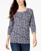 Karen Scott Printed 3/4-sleeve Sweatshirt, Created For Macy's