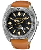 Seiko Men's Prospex Kinetic Gmt Brown Leather Strap Watch 46mm Sun055
