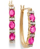 14k Gold Earrings, Ruby (1-1/5 Ct. T.w.) And Diamond (1/8 Ct. T.w.) Hoop Earrings