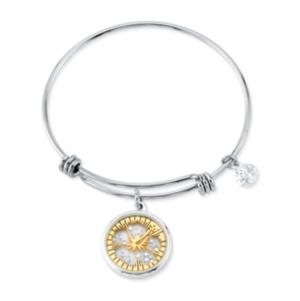 Disney's Two-tone Crystal Ohana Glass Shaker Adjustable Bangle Bracelet In Stainless Steel For Unwritten