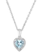 Aquamarine (1/2 Ct. T.w.) & Diamond Accent Heart 18 Pendant Necklace In 14k White Gold