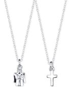 Unwritten Angel And Cross Pendant Necklace Set In Sterling Silver