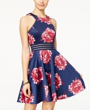 City Studios Juniors' Printed Illusion Skater Dress