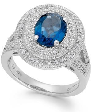 London Blue Topaz (2-1/5 Ct. T.w.) And Diamond (1/3 Ct. T.w.) Two-row Ring In Sterling Silver