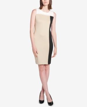 Tommy Hilfiger Colorblocked Grommet-trimmed Sheath Dress