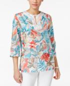 Alfred Dunner Petite Printed Embellished Split-neck Top
