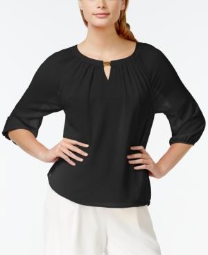 Calvin Klein Three-quarter-sleeve Keyhole Top