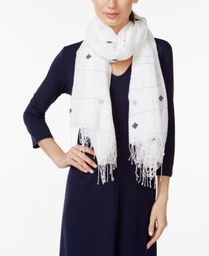 Embroidered Fringe-trim Scarf