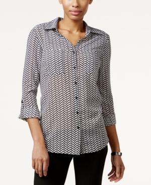 Ny Collection Chevron-print Utility Shirt