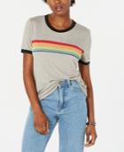 Rebellious One Juniors' Rainbow-striped Ringer T-shirt