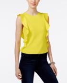 Bar Iii Solid Flutter-sleeve Scuba Top, Only At Macy's