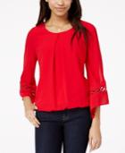 Bcx Juniors' Crochet-trim Bell-sleeve Bubble Top