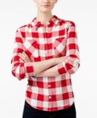 Vanilla Star Juniors' Plaid Button-front Roll-sleeve Shirt