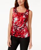 Kasper Feather-print Pleat-neck Top