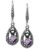 Genevieve & Grace Sterling Silver Earrings, Amethyst (3/4 Ct. T.w.) And Marcasite Teardrop Earrings