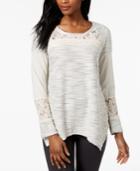 Style & Co Asymmetrical Lace-contrast Knit Top, Created For Macy's