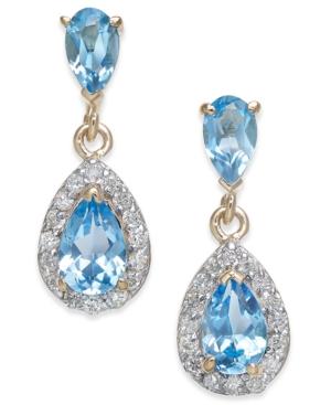 Blue Topaz (1-1/2 Ct. T.w.) & Diamond (1/4 Ct. T.w.) Drop Earrings In 14k Gold
