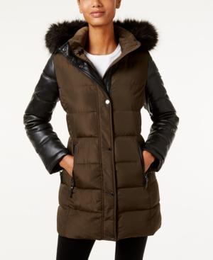 Calvin Klein Faux-fur-trim Mixed-media Water-resistant Puffer Coat