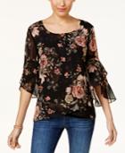 Style & Co Printed Sheer-sleeve Blouse, Created For Macy's