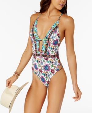 Nanette Lepore Rosarito Floral-print Plunging Strappy-side One-piece Swimsuit Women's Swimsuit