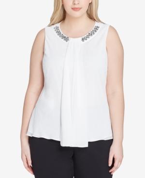 Tahari Asl Plus Size Embellished Pleat-front Shell