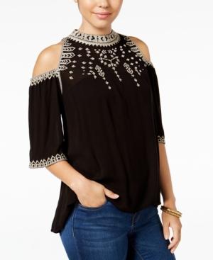 American Rag Embroidered Cold-shoulder Blouse, Only At Macy's