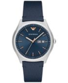 Emporio Armani Men's Blue Leather Strap Watch 43mm Ar1978