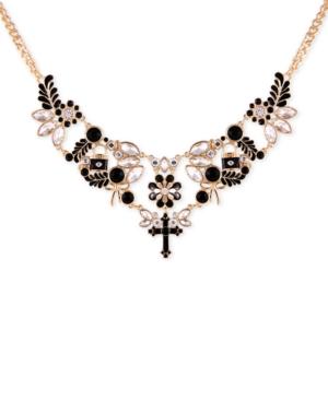 Guess Gold-tone Jet Stone & Crystal Statement Necklace, 16 + 2 Extender