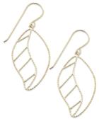 14k Gold Earrings, Filigree Leaf Drop Earrings