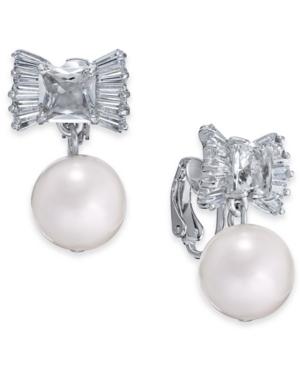 Kate Spade New York Silver-tone Crystal Bow & Imitation Pearl Clip-on Drop Earrings