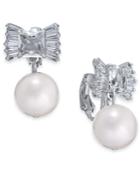 Kate Spade New York Silver-tone Crystal Bow & Imitation Pearl Clip-on Drop Earrings